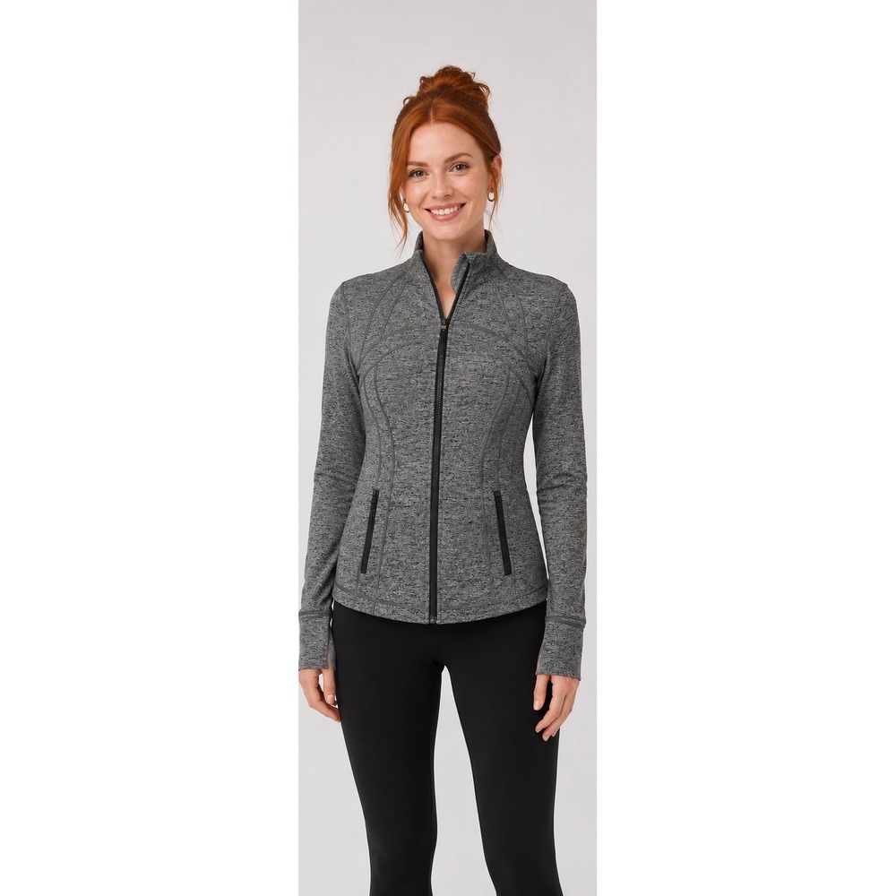 Lululemon Define Jacket Heathered Black‎ Grey Space Dye Full Zip Yoga Top Size 8